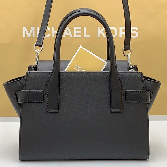 MICHAEL KORS Carmen Medium Flap Saffiano Leather Belted Satchel Black color - Picture 7 of 16